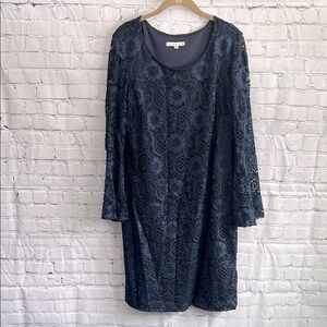 Robbie Bee Navy Blue Lace Dress Lined Flutter Sleeve‎ Size Womans XL